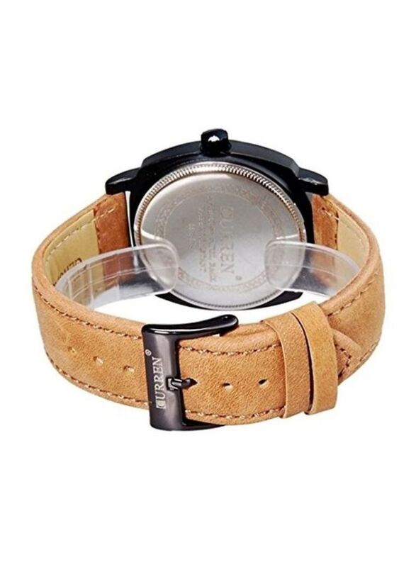 Curren Analog Watch for Men with Leather Band, 8139, Brown/White