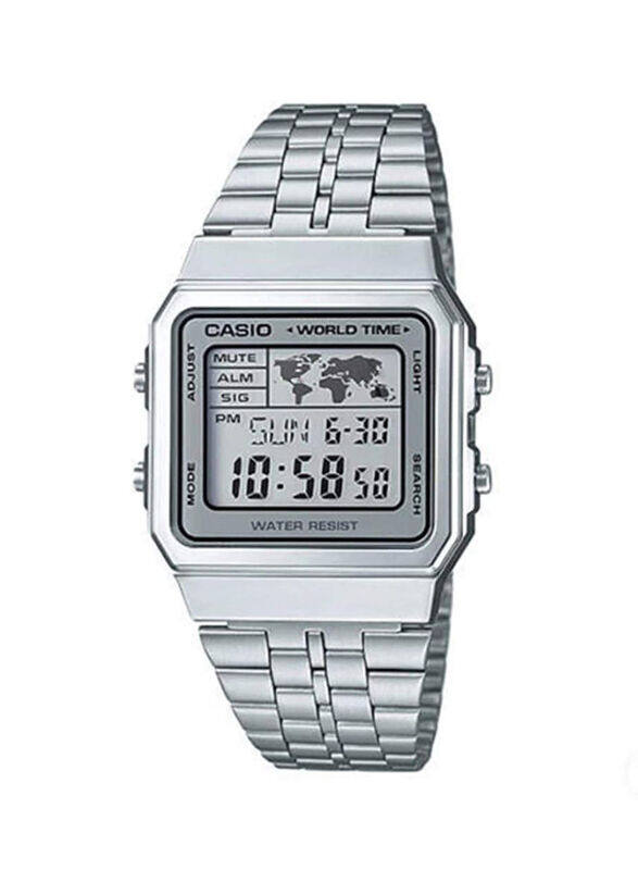 

Casio Vintage Digital Watch for Men with Stainless Steel Band, Water Resistant, A500WA-7DF, Silver/Grey