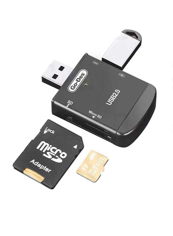 Go-Des 4-in-1 Multi Function OTG Card Reader, Black