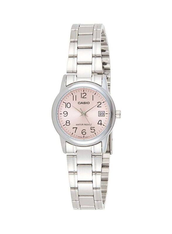 

Casio Dress Analog Watch for Women with Stainless Steel Band, Water Resistant, LTP-V002D-4BUDF, Silver-Pink