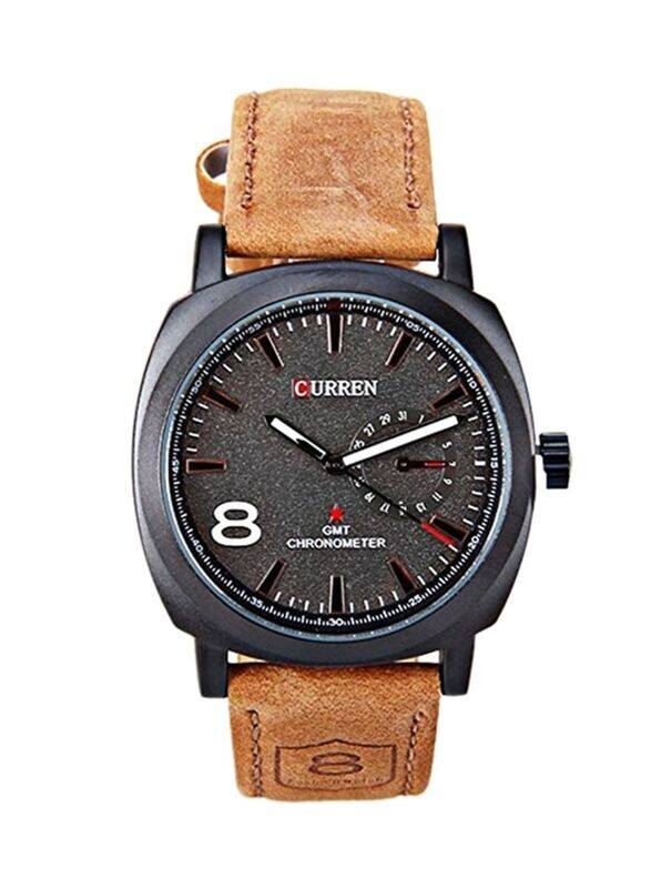 

Curren Analog Watch for Men with Leather Band, WT-CU-8139-B#D17, Brown/Grey