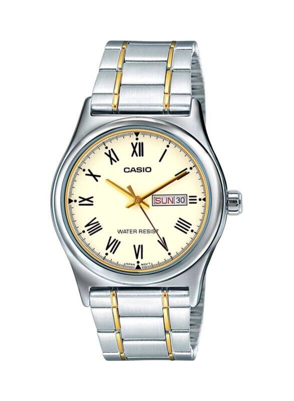 

Casio Dress Analog Watch for Men with Stainless Steel Band, Water Resistant, MTP-V006SG-9BUDF, Silver/Beige