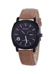 Curren Analog Watch for Men with Leather Band, Splash Resistant & Chronograph, 8139, Brown/Black