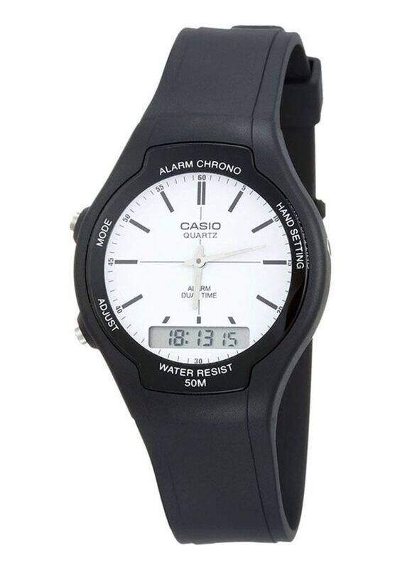 

Casio Youth Analog + Digital Watch for Men with Resin Band, Water Resistant, AW90H-7EVDF, Black/White