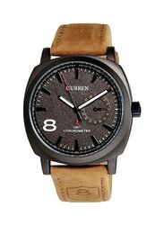 Curren Analog Watch for Men with Leather Band, WT-CU-8139-BR#D51, Brown
