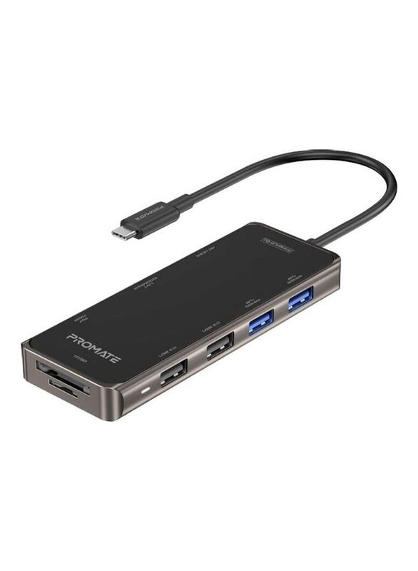Promate 100W USB Type-C to Multiport Power Delivery Compact Hub, Black