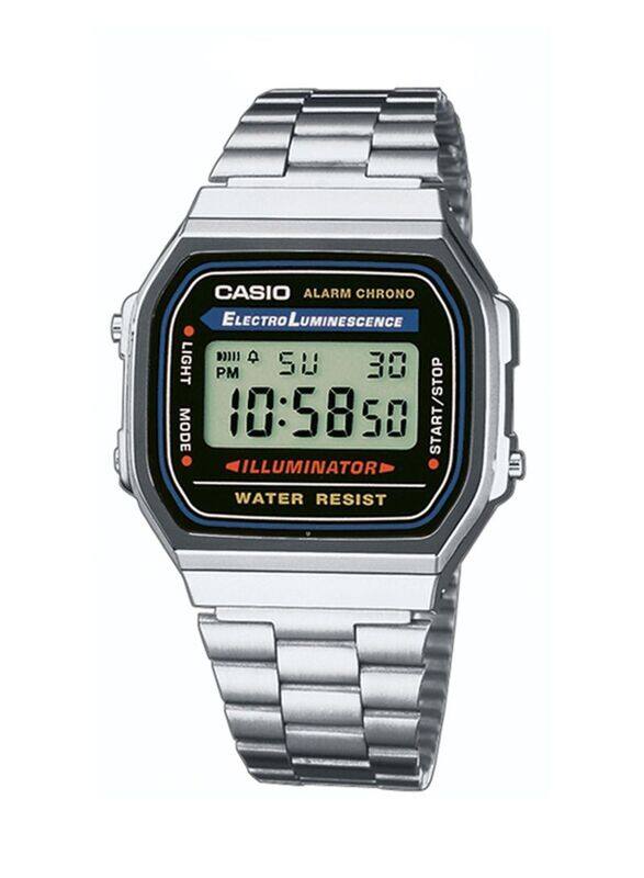 

Casio Digital Watch for Men with Stainless Steel Band, Water Resistant, A168WA-1WDF, Silver/Grey