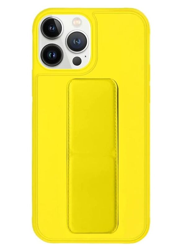 Zolo Apple iPhone 14 Pro Max Multi-Function Shockproof Protective Finger Grip Holder and Standing Mobile Phone Back Case Cover with Car Magnetic, Yellow