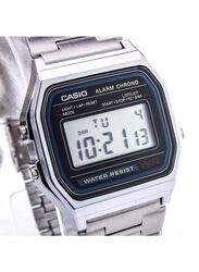 Casio Digital Watch for Men with Stainless Steel Band, Water Resistant, A158WA-1DF, Silver-Grey