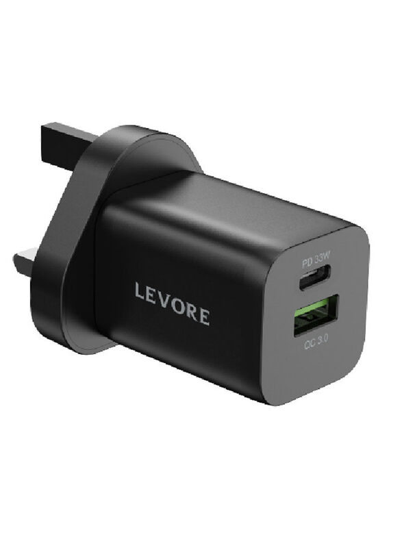 Levore 33W 2 Ports Wall Charger Power Delivery (PD), LGW121-BK, Black