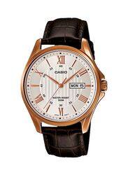Casio Enticer Analog Watch for Men with Leather Band, Water Resistant & Chronograph, MTP-1384L-7ADF, Brown/White