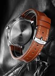 Curren Analog Wrist Watch for Men with Leather Band, Water Resistant, 8330-1, Orange-Silver