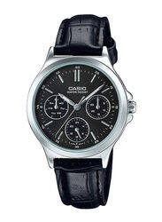 Casio Dress Analog Quartz Watch for Women with Leather Band, Water Resistant and Chronograph, LTP-V300L-1AUDF, Silver/Black