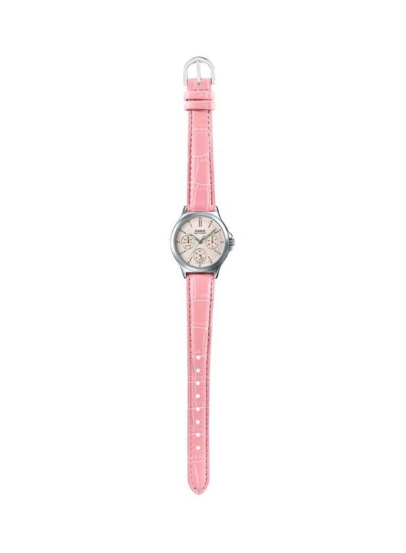 Casio Enticer Analog Quartz Watch for Women with Leather Band, Water Resistant and Chronograph, LTP-V300L-4AUDF, Silver/Pink