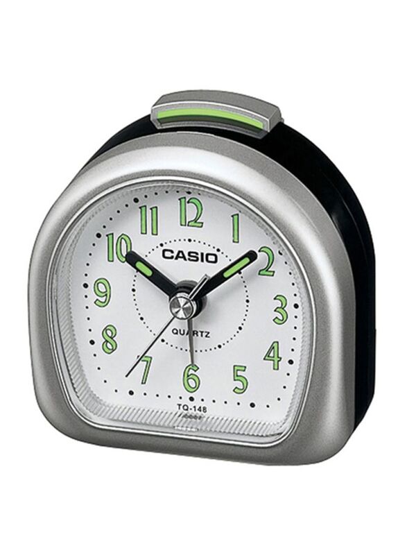 Casio TQ-148-8DF Analog Alarm Desk Clock, Black/White/Silver