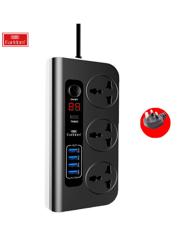 Earldom 3-Port USB Multifunction Socket, Black