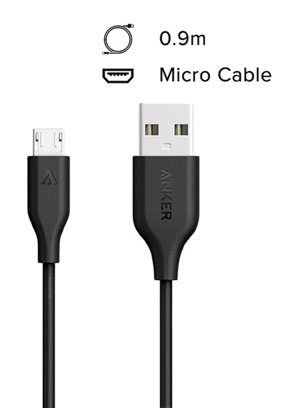 Anker 3-Feet Powerline Micro USB Cable, Micro USB to USB Type A for Smartphones/Tablets, A8132H12, Black