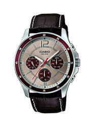 Casio Enticer Analog Watch for Men with Leather Band, Water Resistant & Chronograph, MTP-1374L-7A1VDF, Brown/Multicolour