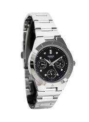 Casio Enticer Analog Wrist Watch for Women with Stainless Steel Band, Water Resistant and Chronograph, LTP-2083D-1AVDF, Silver-Black