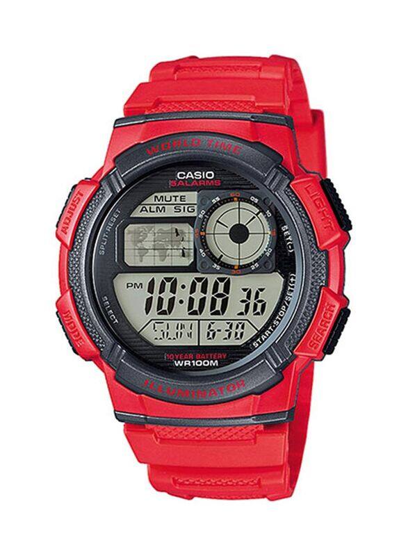 

Casio Youth Series Digital Watch for Men with Resin Band, Water Resistant, AE-1000W-4AVEF, Red/Black