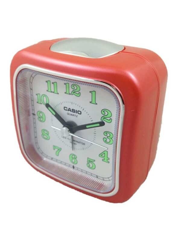 Casio Square Shape Analog Alarm Clock, Red/White