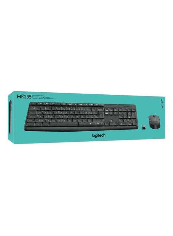 Logitech MK235 Wireless English/Arabic Keyboard and Mouse with 2.4 Gaz USB Receiver, Grey