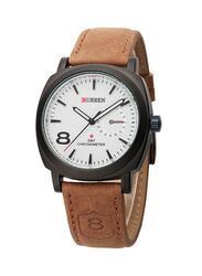 Curren Analog Watch for Men with Leather Band, Water Resistant & Chronograph, 8139, Brown/Silver