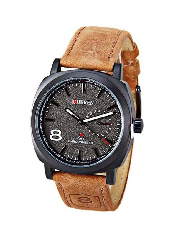 Curren Analog Leather Watch Unisex with Leather Band, Water Resistant, 8139, Brown/Grey