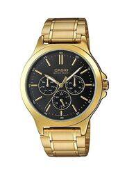 Casio Enticer Analog Couple Unisex Watch Set with Stainless Steel Band, Water Resistant and Chronograph, MTP V300G 1A/LTP V300G 1A, Gold-Black
