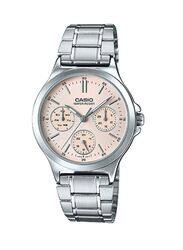 Casio Enticer Analog Quartz Watch for Women with Stainless Steel Band, Water Resistant and Chronograph, LTP-V300D-4AUDF, Light Pink/Silver