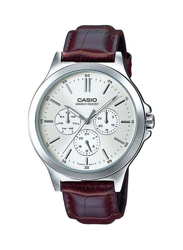 

Casio Enticer Analog Watch for Men with Leather Band, Water Resistant & Chronograph, MTP-V300L-7AVDF, Brown/Silver