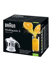 Braun 1L Multiquick 3 Citrus Juicer, 200W, MPZ9WH, White/Clear