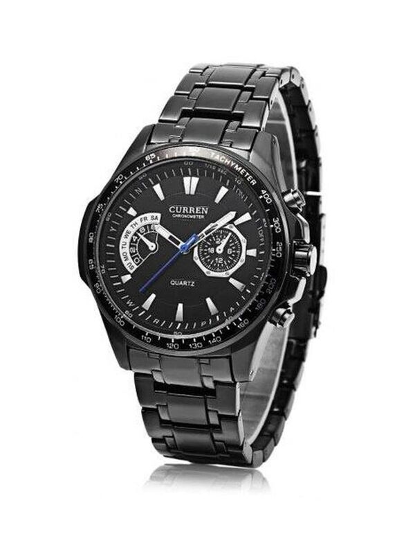 Curren Analog Watch for Men with Stainless Steel Band, Water Resistant & Chronograph, 8020, Black