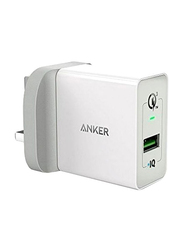 Anker PowerPort+1 UK Plug Wall Charger, 3.0A Quick Charge USB Port with PowerIQ Technology, A2013K21, White