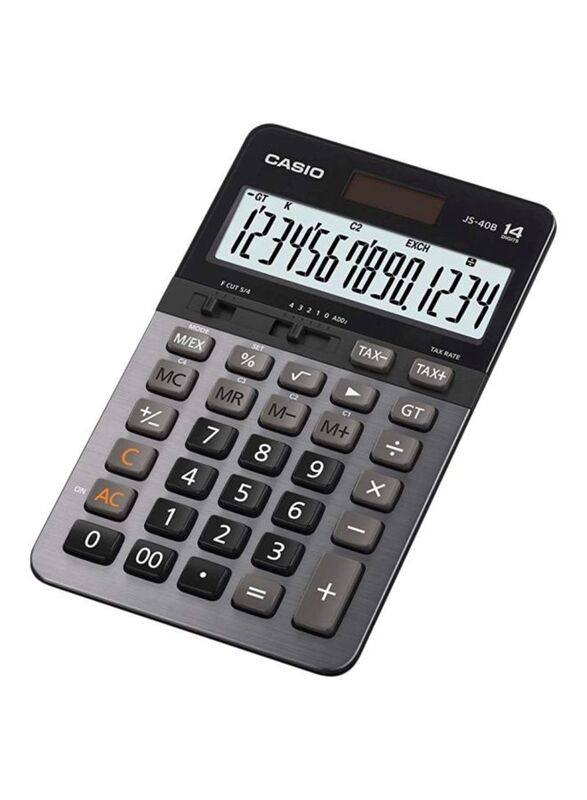 Casio 14-Digits GT Dual Power Calculator, JS-40B-BK, Grey/Black/White