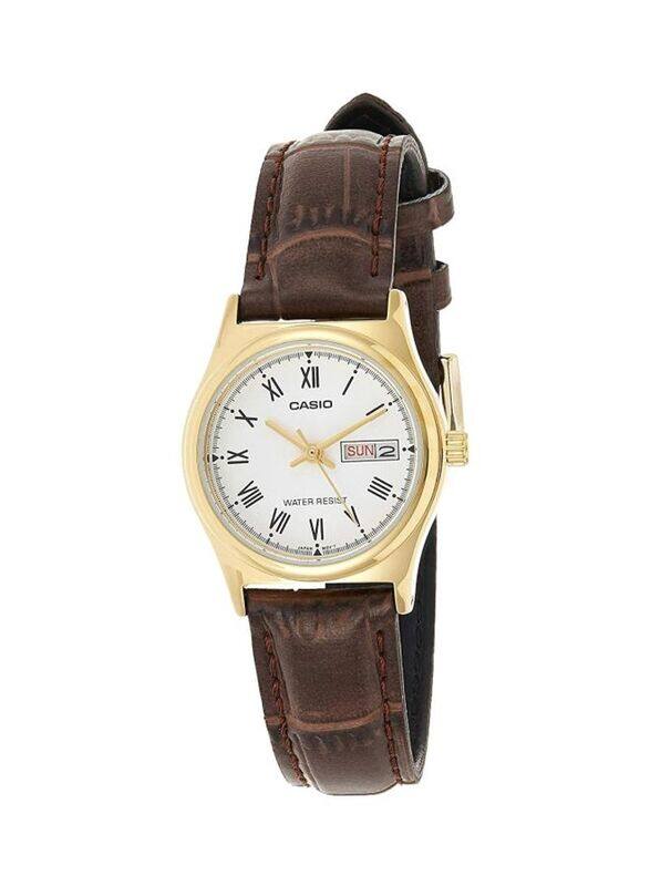 

Casio Dress Analog Watch for Women with Leather Band, Water Resistant, LTP-V006GL-7B, Brown/White