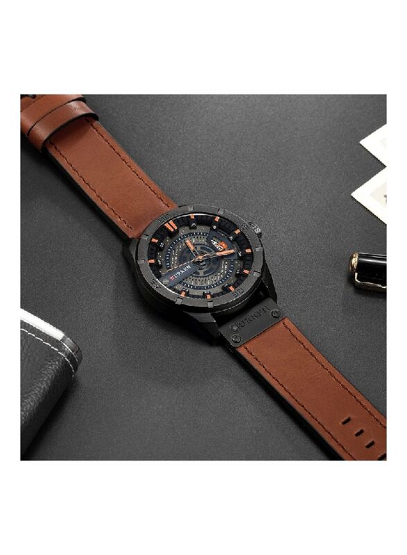 Curren Analog Watch for Men with Leather Band, Water Resistant, WT-CU-8301-BR, Brown/Black