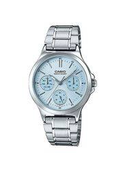 Casio Analog Watch for Women with Stainless Steel Band, Water Resistant and Chronograph, LTP-V300D-2A, Silver-Blue