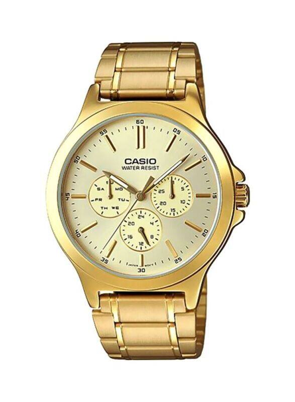 

Casio Analog Watch for Men with Stainless Steel Band, Water Resistant & Chronograph, MTP-V300G-9AUDF, Gold