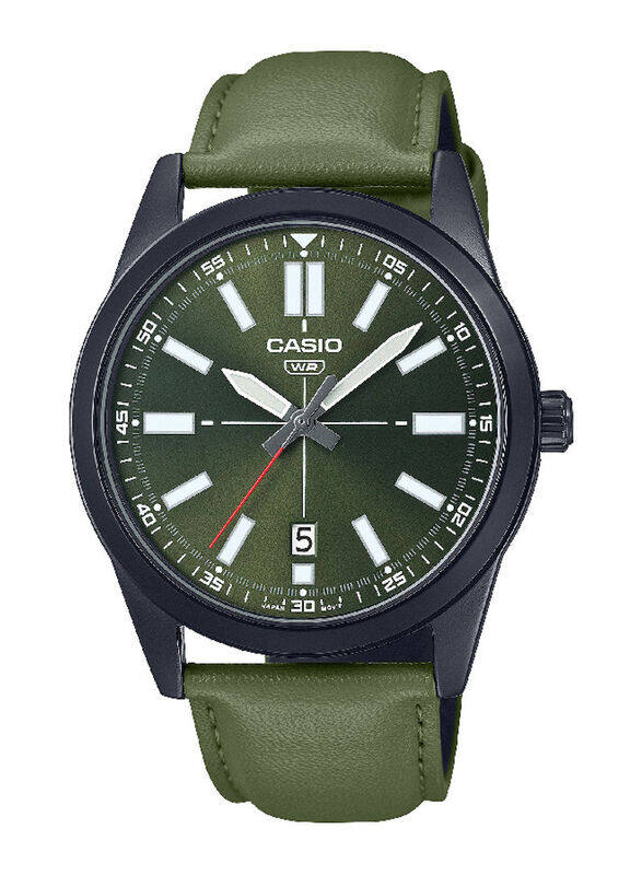 

Casio Analog Watch for Men with Leather Band, Water Resistant, MTP-VD02BL-3E, Green