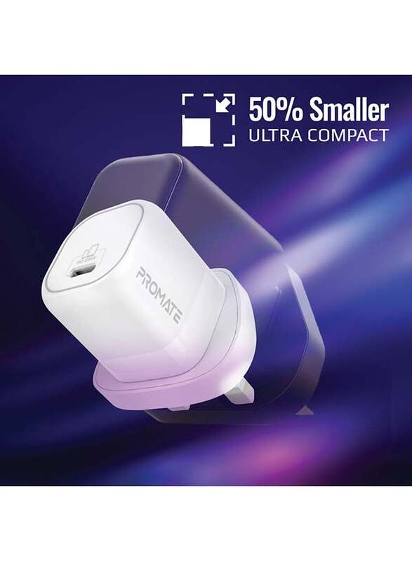 Promate Ultra-Compact USB-C Wall Charger, White