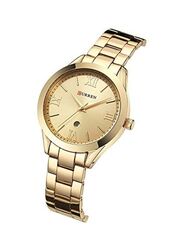 Curren Analog Watch for Women with Stainless Steel Band, 9007, Gold