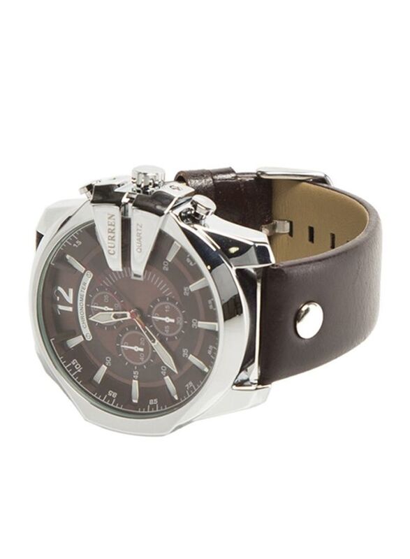 Curren Analog Watch for Men with Leather Band, Water Resistant & Chronograph, 8176, Brown/Red
