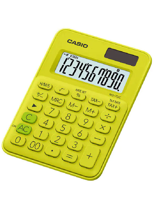 Casio 10 Digits Mini Desk Type Calculator, MS-7UC-YG, Yellow