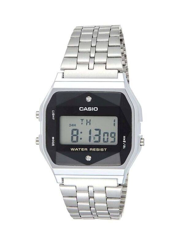 

Casio Digital Watch Unisex with Stainless Steel Band, A159WAD-1D, Silver-Grey