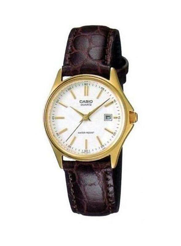 

Casio Enticer Analog Quartz Watch for Women with Leather Band, Water Resistant, LTP-1183Q-7ADF, White-Gold/Brown
