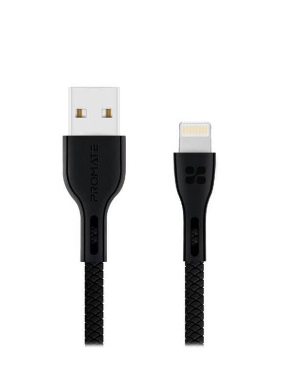 Promate Anti-Break Powerbeam-i Lighting Pin Data Sync Charging Cable, Black