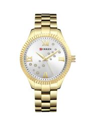 Curren Analog Wrist Watch for Women with Stainless Steel Band, Water Resistant, Gold-Silver