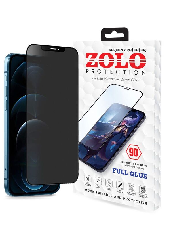 Zolo Apple iPhone 13 Anti-Spy Privacy 9D Tempered Glass Screen Protector, Black