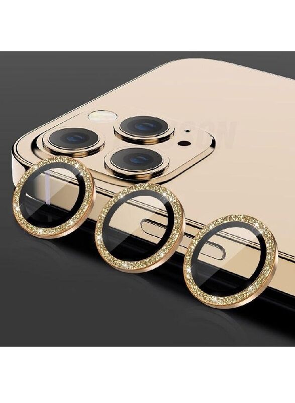 Zolo Apple iPhone 14 Pro Max Anti Scratch HD Premium Glitter Diamond Tempered Camera Lens Protector, Gold